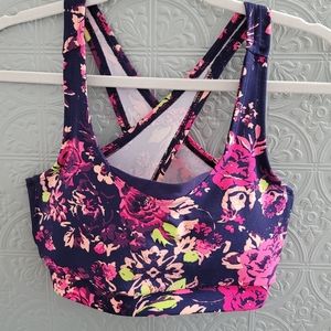 GAIAM Navy Blue Floral Racerback Sports Bra Size M